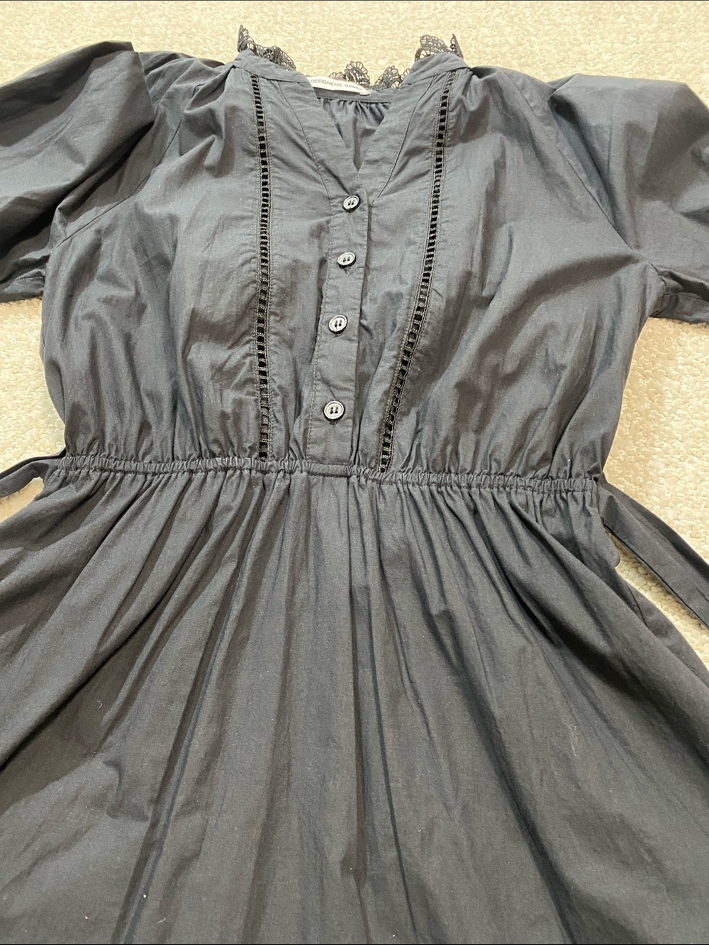 Girls' Black Long-Sleeve Lace-Trim Smocked Waist Dress Size12 100%Organic cotton - Picture 15 of 16